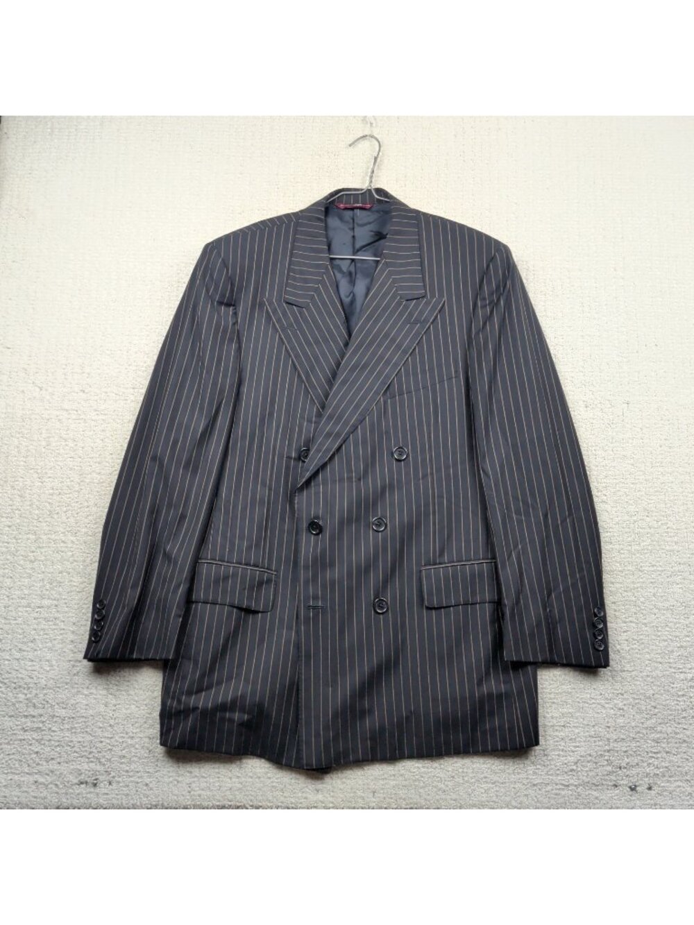 Samuelsohn Blazer Sport Coat Black / Brown Pinstripe Super 150's Wool Men Sz 42R
